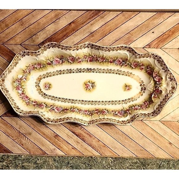 C.T. Carl Tielsch Porcelain Relish Dish Celery Oval Floral Germany 12x6 Antique - Picture 1 of 14